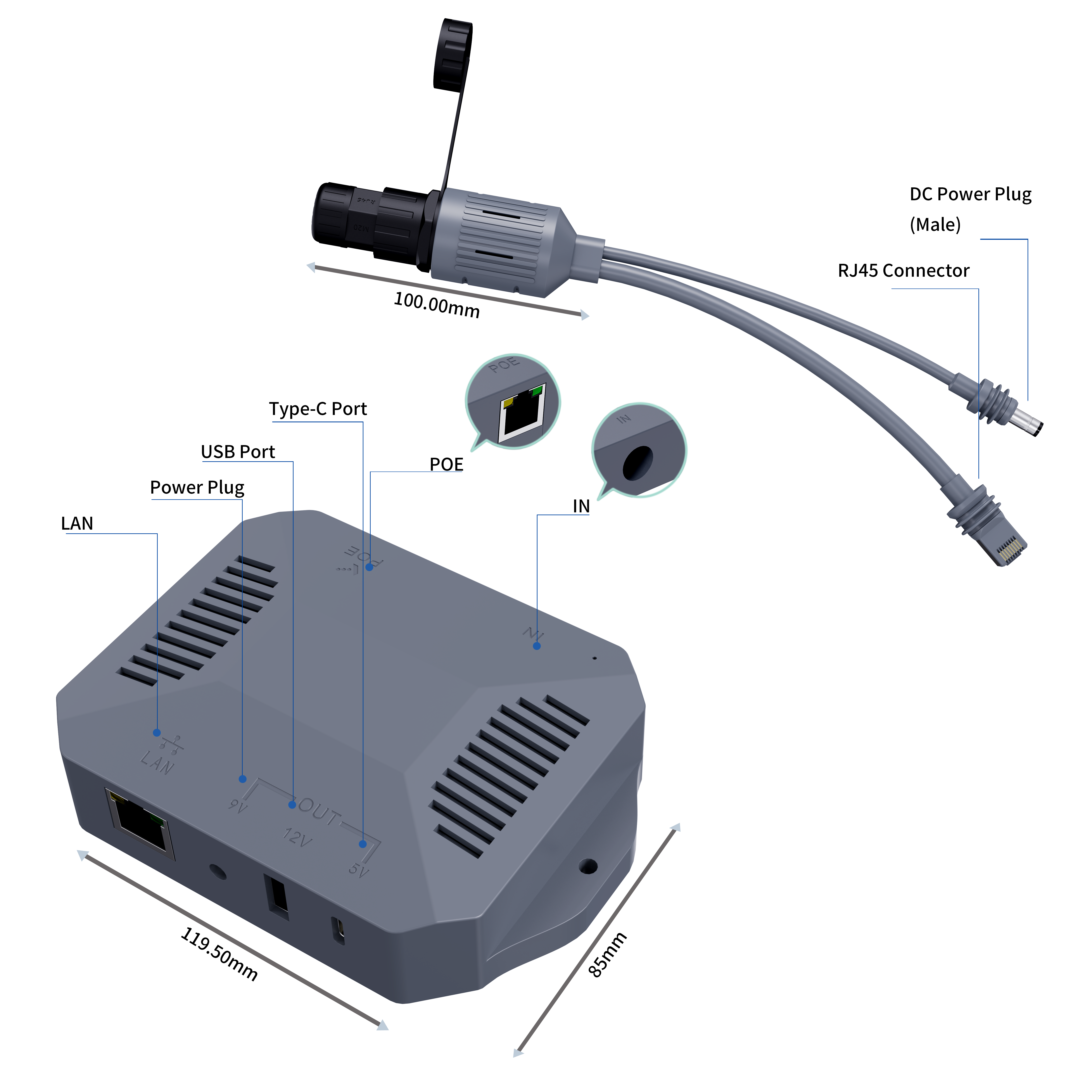 Starlink MINI-POE Adapter 以太网适配器跨境爆款千兆防水POE IP68DC+RJ45 供电适配器双输出