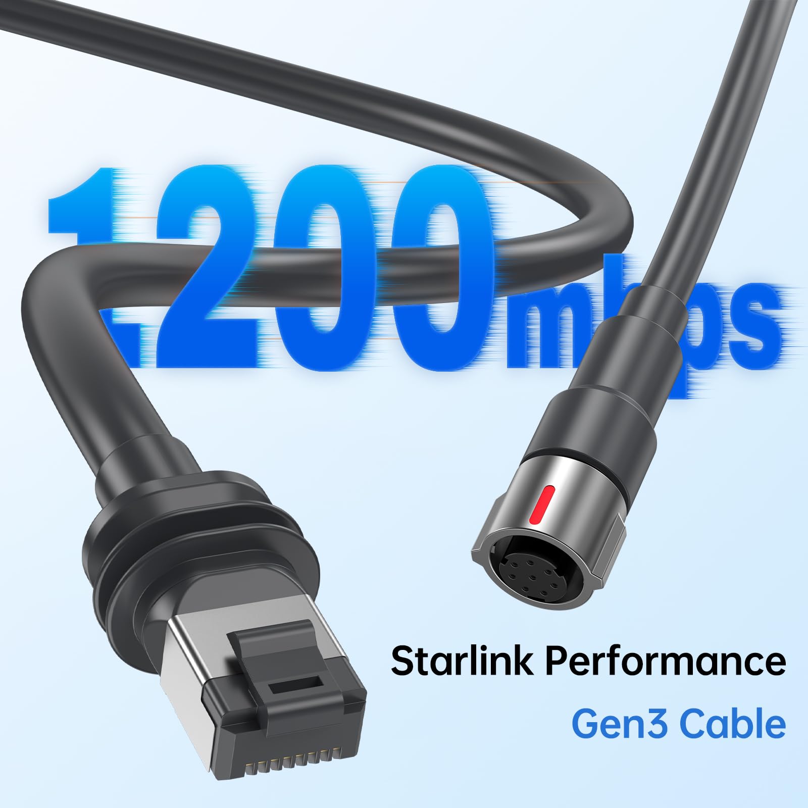 Starlink Performance Gen3防水延长线——适用于Starlink Gen3矩形卫星的高速Cat6网络线，即插即用，防水且耐用，适合室内外使用（10米/33英尺）
