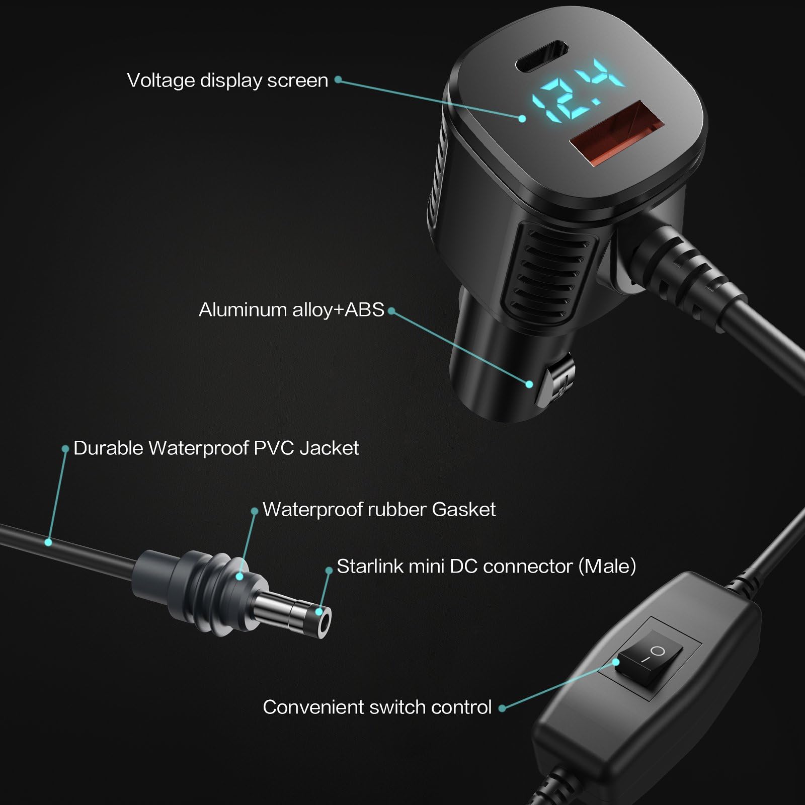 For Starlink Mini Cable, 3 in 1 Starlink Mini Car Charger DC