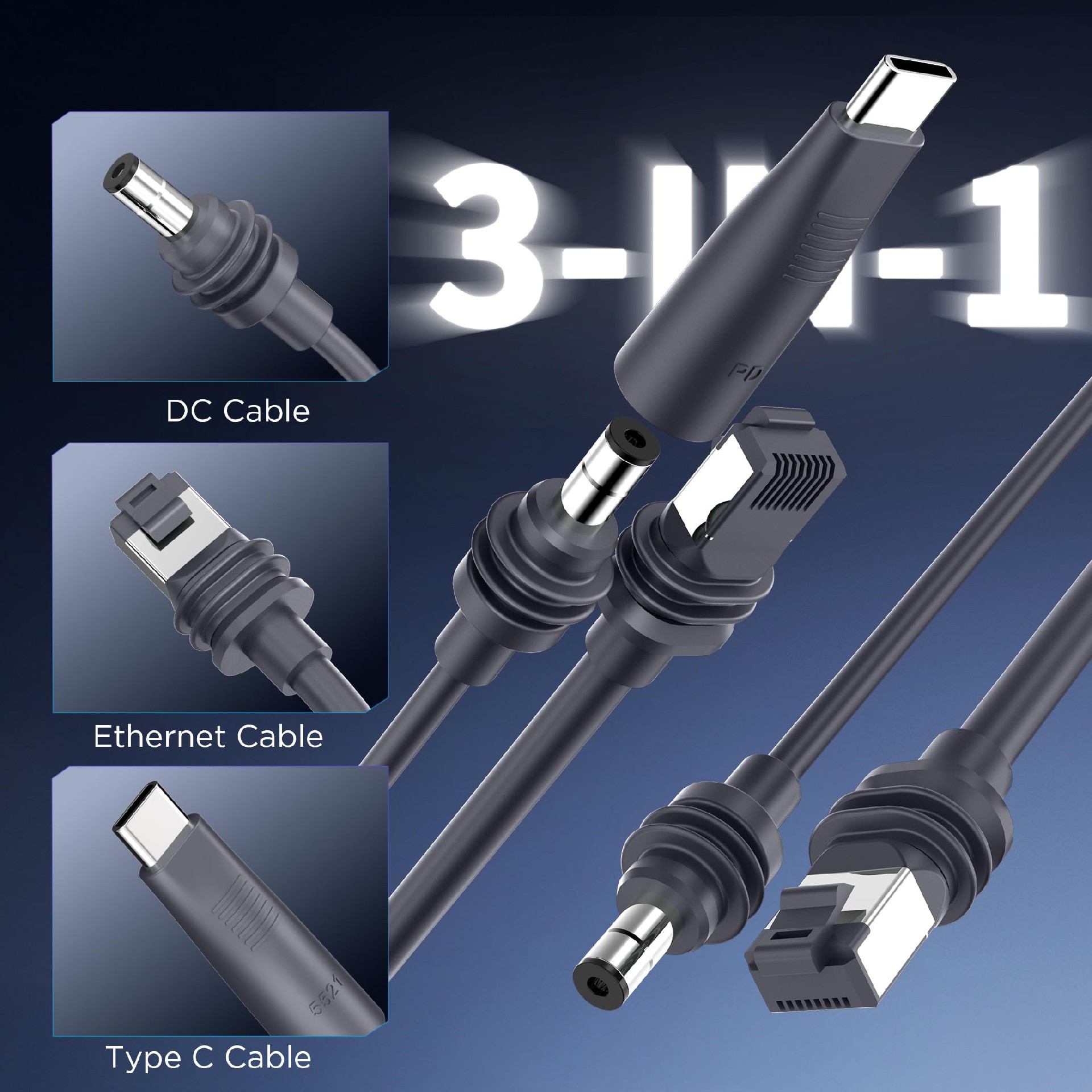 2 in 1 For Starlink Mini Cable 16.4FT/5M, DC/USB C Charging