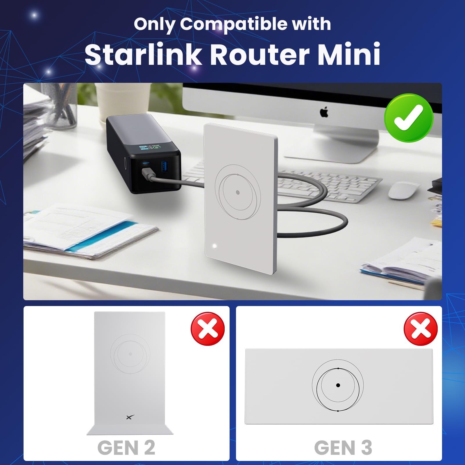 对于Starlink路由器迷你电缆2组（1英尺6.5英尺）USB-C转直流电源线，兼容迷你路由器，即插即用PD 9V兼容，替代Starlink网络套件