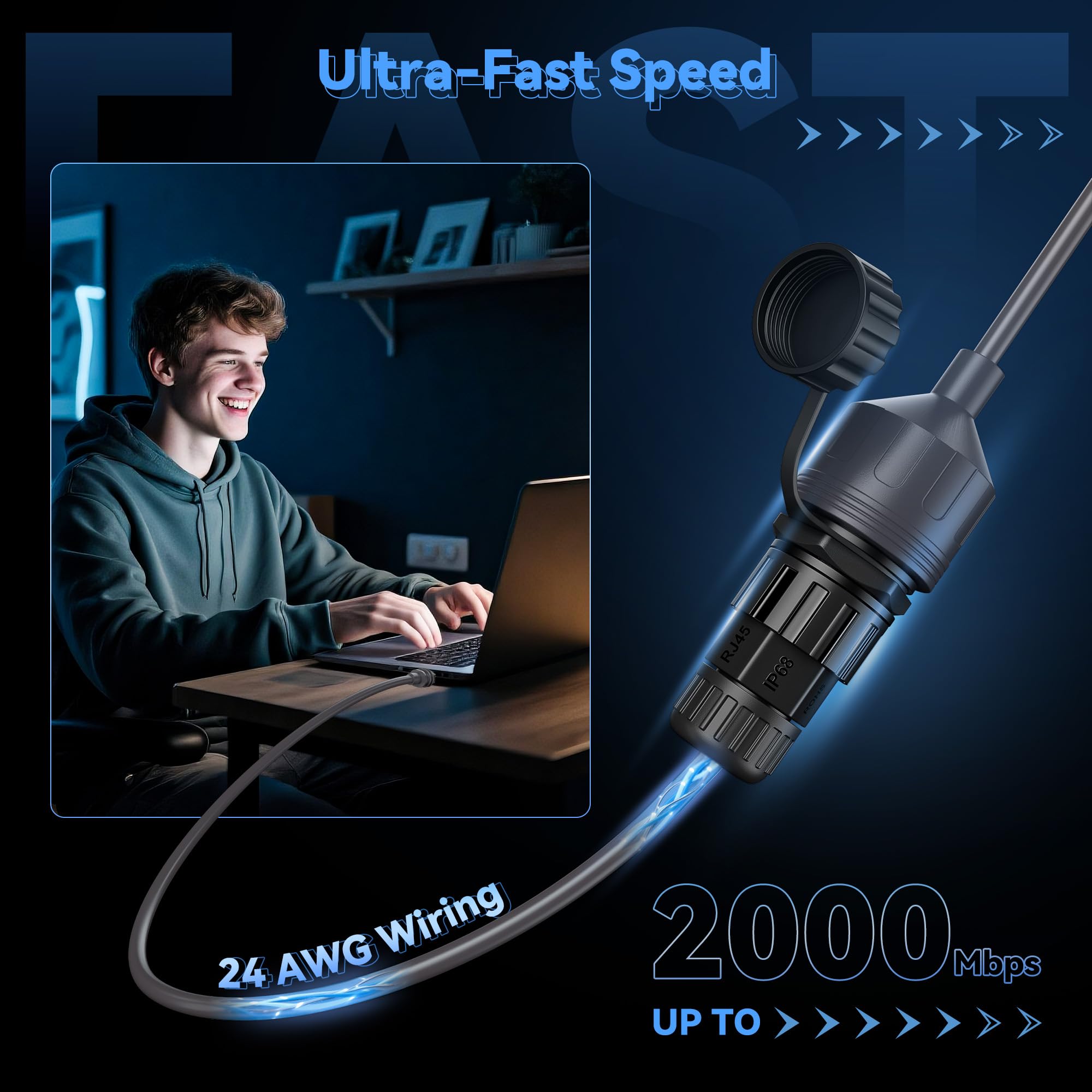 （1包）针对Starlink Gen 3和Mini以太网适配器 - 2000Mbps 24AWG IP68防水SPX转RJ45耦合器