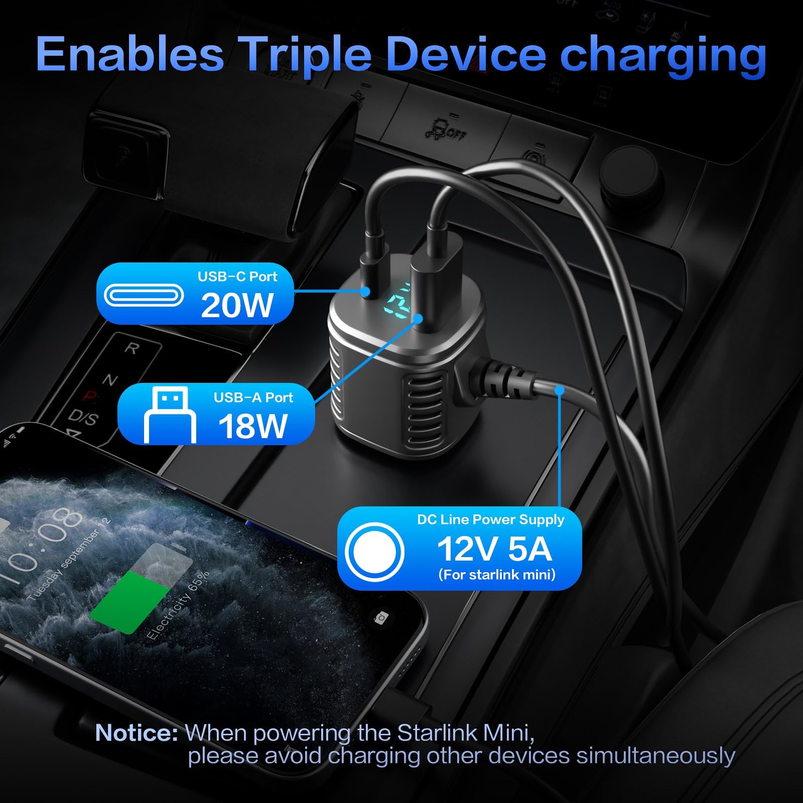 For Starlink Mini Cable, 3 in 1 Starlink Mini Car Charger DC