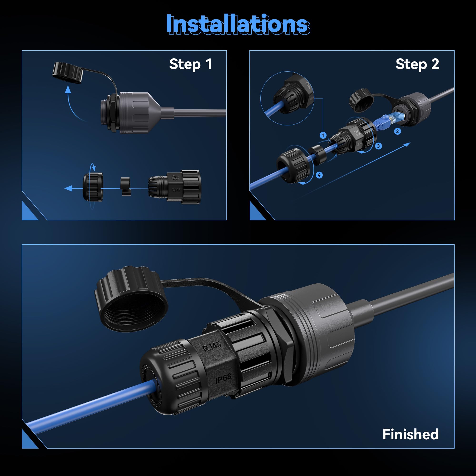 （1包）针对Starlink Gen 3和Mini以太网适配器 - 2000Mbps 24AWG IP68防水SPX转RJ45耦合器