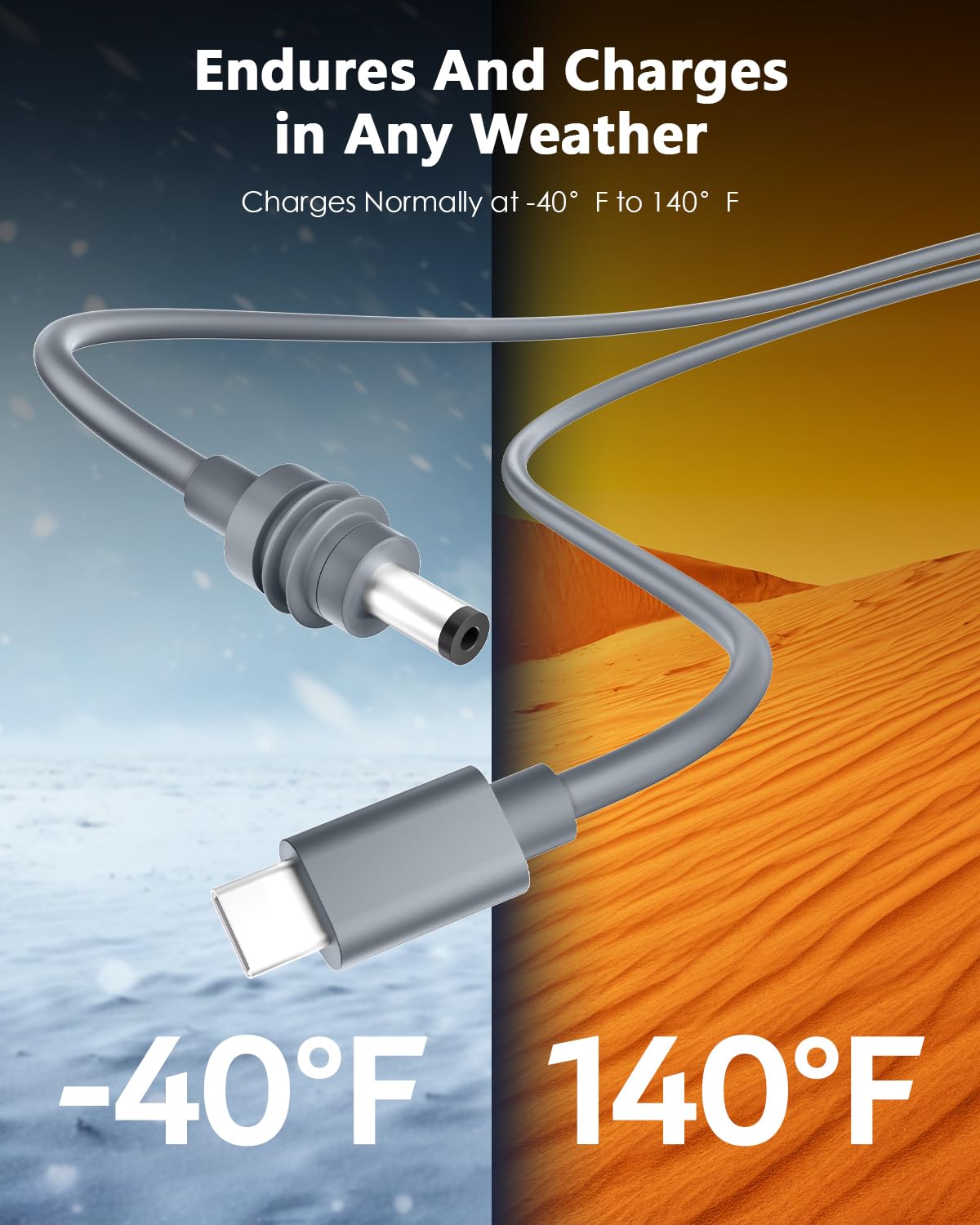 用于Starlink Mini USB-C转直流电源线 16.4英尺/5米 Starlink Mini 线缆 100W USB Type-C 输入接直流 桶形插孔充电线 防水工作，100W+ PD 电源 18AWG