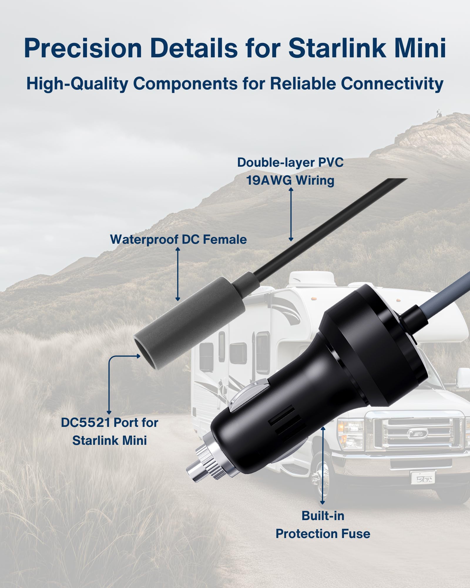 Starlink 迷你汽车充电适配器 - 12-48V 直流电源线，适用于房车、卡车和船只（36W 稳定输出）