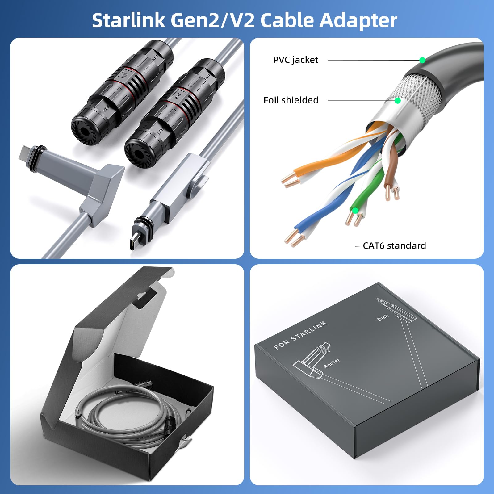 用于Starlink以太网适配器V2（2件组）、防水星链线、SPX转RJ45适配器、Starl的母连接器