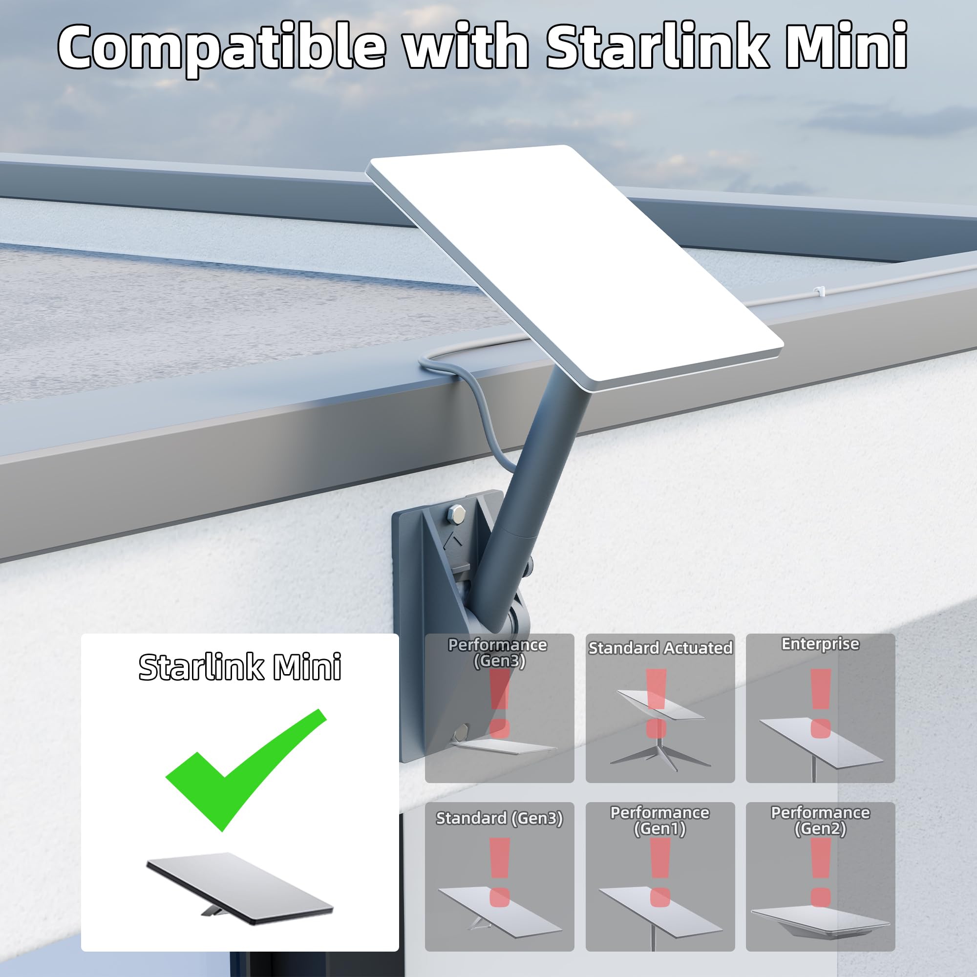 对于Starlink迷你屋顶安装，Starink微型家庭安装，重型杆安装，带可调节倾斜90，信号更好。