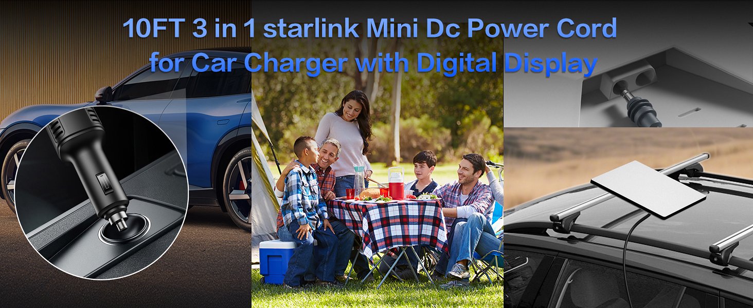 For Starlink Mini Cable, 3 in 1 Starlink Mini Car Charger DC