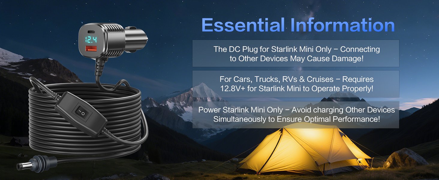 For Starlink Mini Cable, 3 in 1 Starlink Mini Car Charger DC