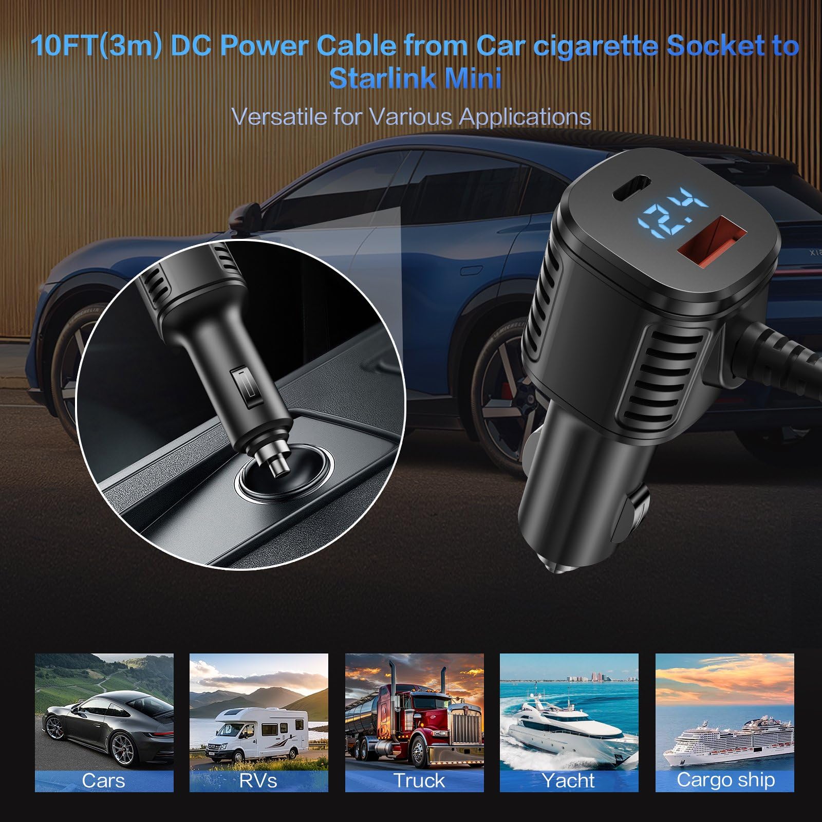 For Starlink Mini Cable, 3 in 1 Starlink Mini Car Charger DC