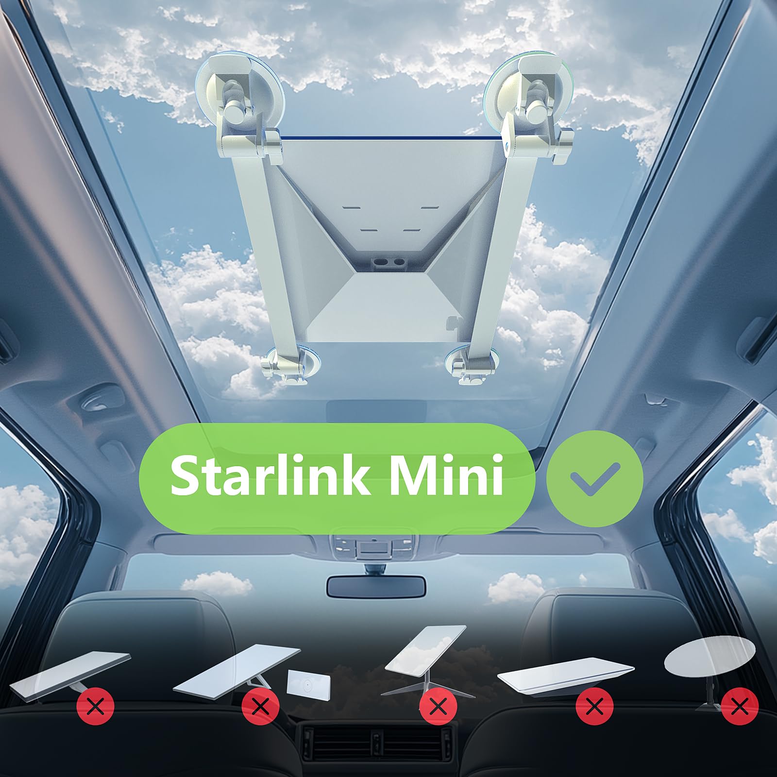 For Starlink Mini Mount, Car Roof Mount with 4 Strong Suctio